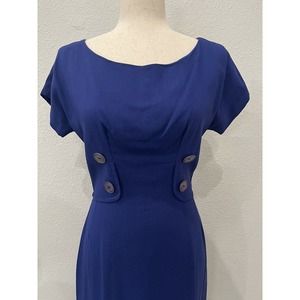 Vintage Mr. Mort Blue Wiggle Pencil Dress With Button Accents Vintage Size 13
